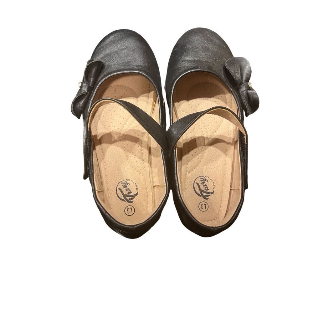 Trary Black Bow Shoes Girls Ballet Flats Elastic Strap Size 3